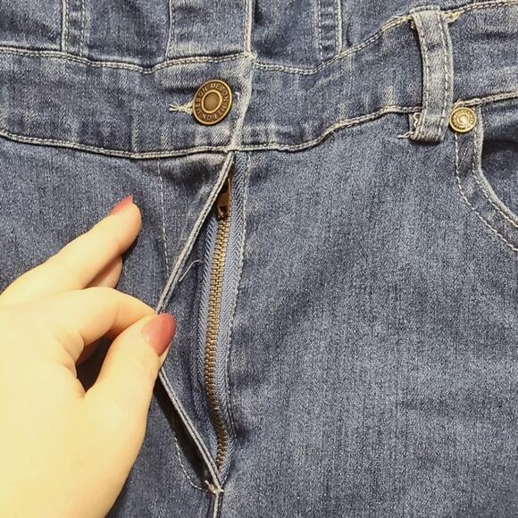 NWT Mebon | Y2K 90s Denim Button Front Strapless Tube Dress Pockets Stretch - Picture 5 of 8